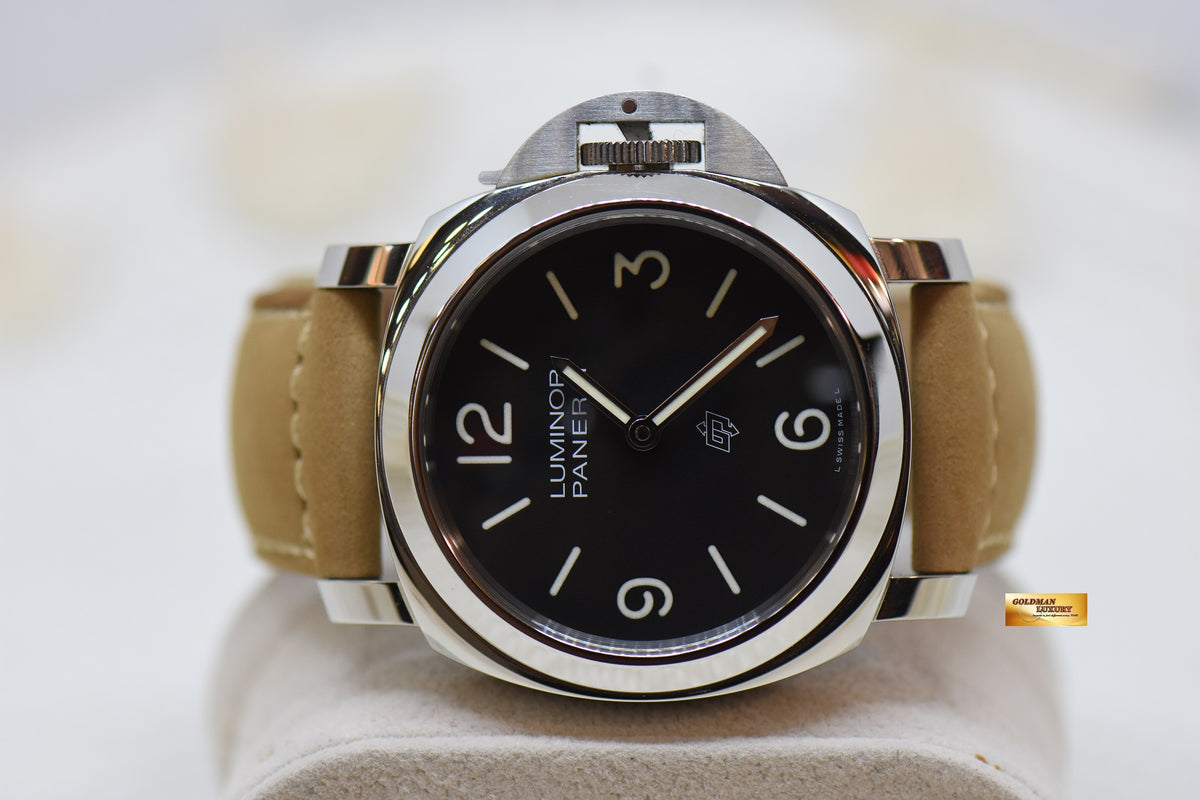 [SOLD] PANERAI LUMINOR BASE 44mm STEEL IN LEATHER BLACK 369 DIAL MANUAL WINDING PAM 1086 (LNIB)