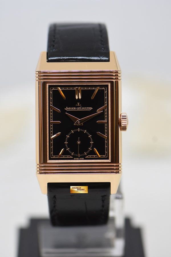 JAEGER Le-COULTRE REVERSO TRIBUTE MONOFACE SMALL SECONDS ROSE GOLD LEATHER BLACK MANUAL Q713257J (LNIB)