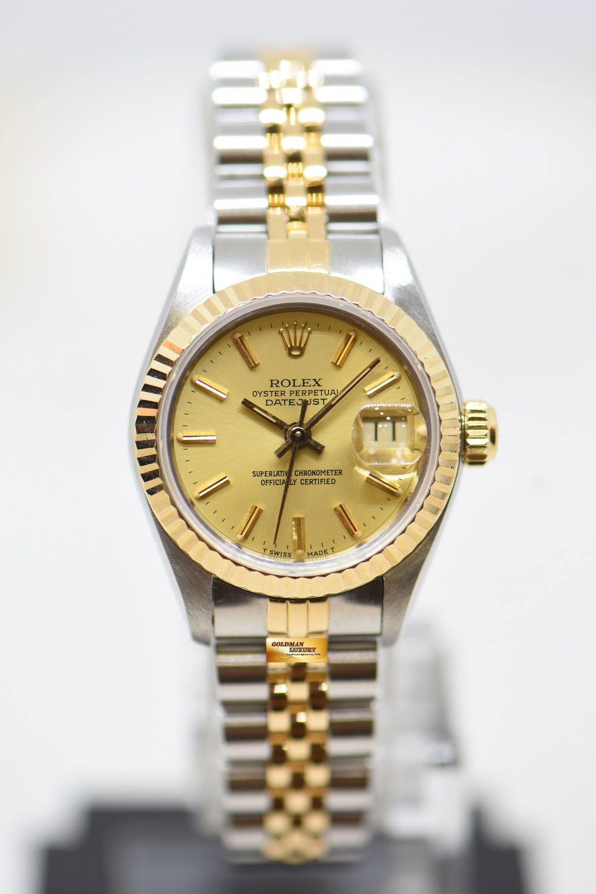 [SOLD] ROLEX OYSTER DATEJUST 26mm HALF-GOLD IN JUBILEE BRACELET GOLD DIAL 69173 (MINT)