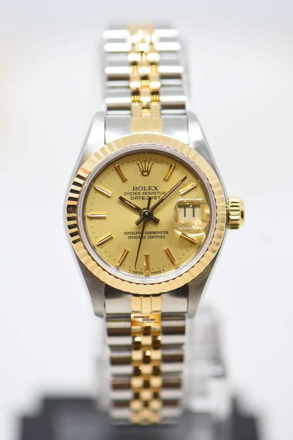 [SOLD] ROLEX OYSTER DATEJUST 26mm HALF-GOLD IN JUBILEE BRACELET GOLD DIAL 69173 (MINT)