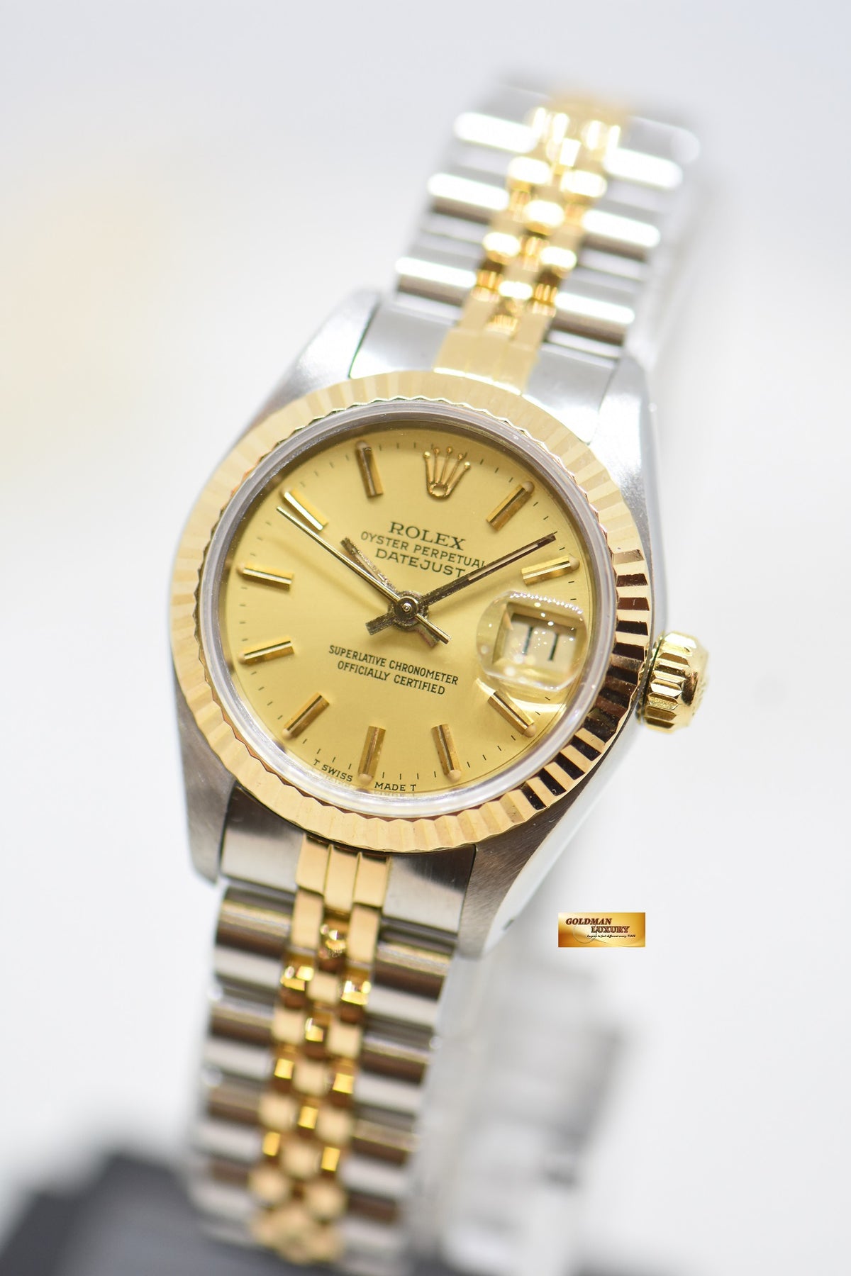 [SOLD] ROLEX OYSTER DATEJUST 26mm HALF-GOLD IN JUBILEE BRACELET GOLD DIAL 69173 (MINT)