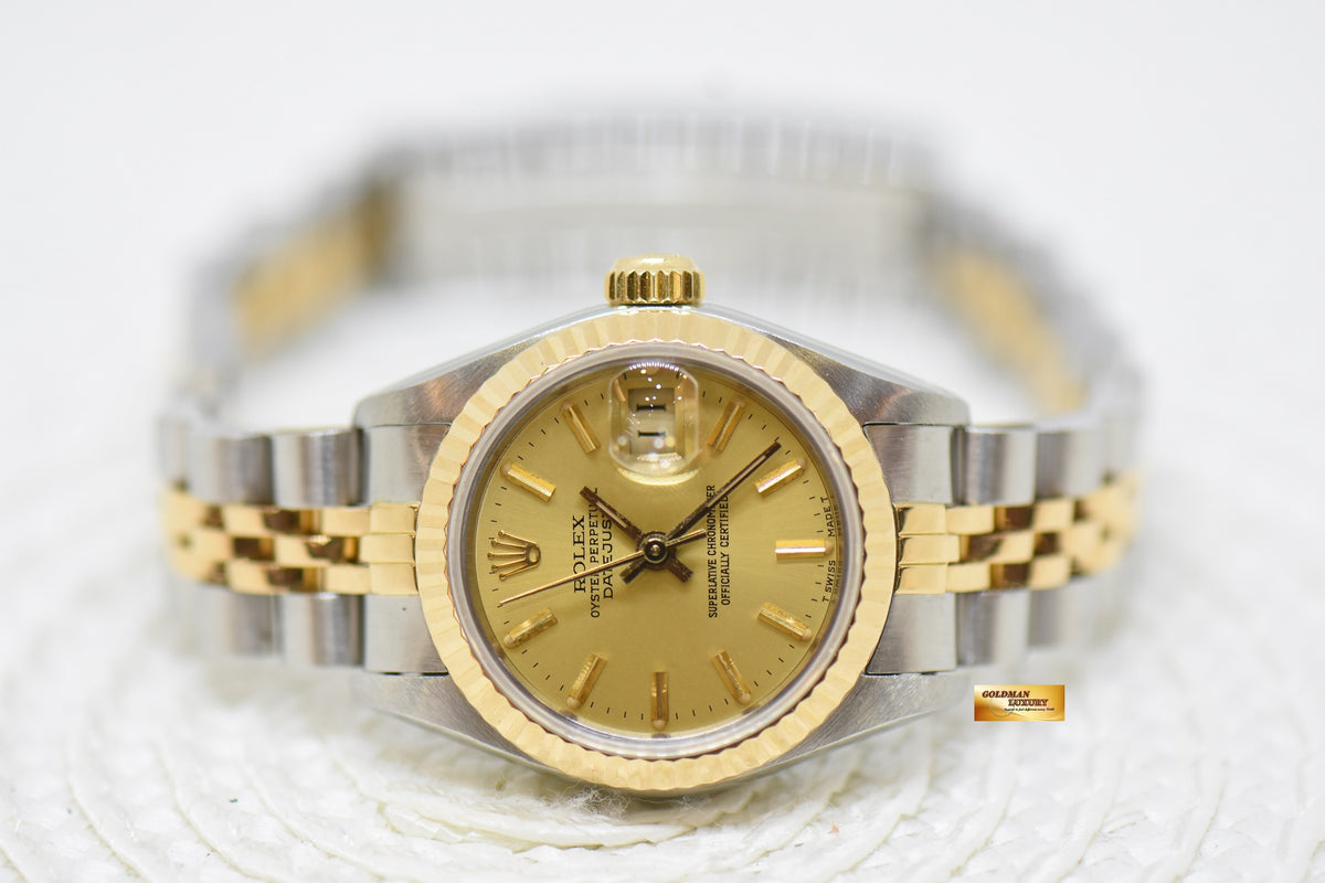 [SOLD] ROLEX OYSTER DATEJUST 26mm HALF-GOLD IN JUBILEE BRACELET GOLD DIAL 69173 (MINT)