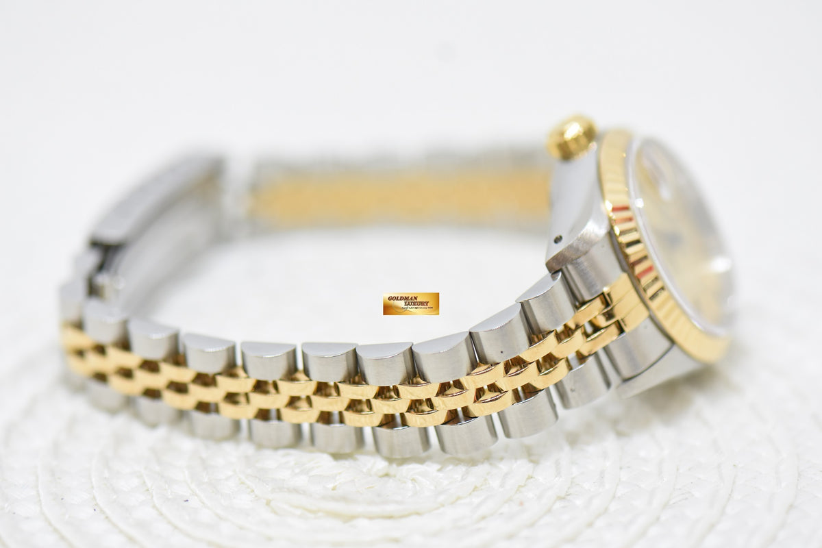 [SOLD] ROLEX OYSTER DATEJUST 26mm HALF-GOLD IN JUBILEE BRACELET GOLD DIAL 69173 (MINT)