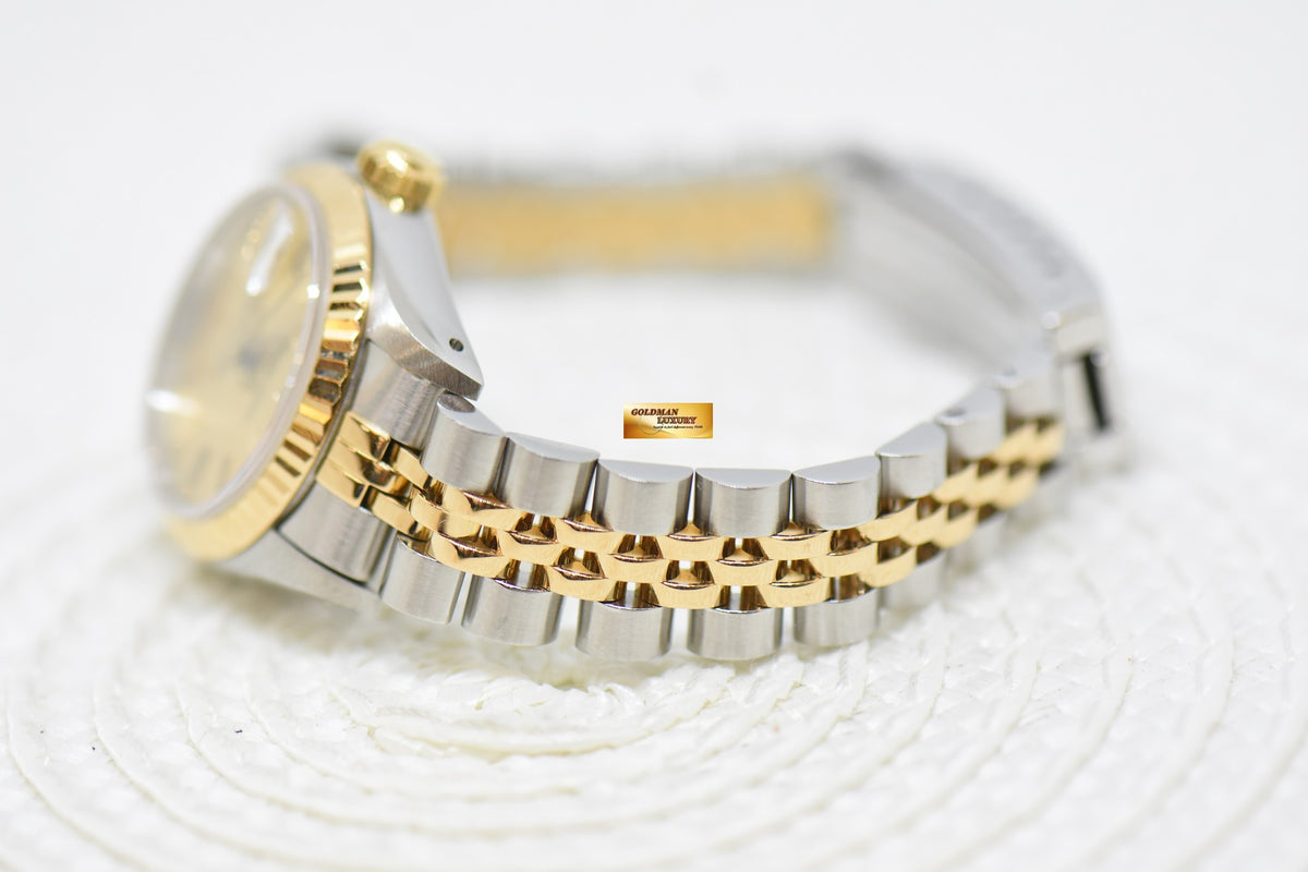 [SOLD] ROLEX OYSTER DATEJUST 26mm HALF-GOLD IN JUBILEE BRACELET GOLD DIAL 69173 (MINT)