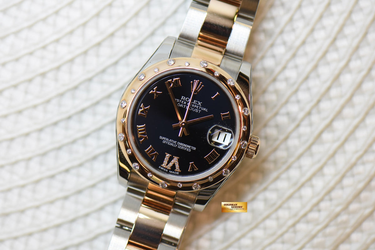 [SOLD] ROLEX OYSTER DATEJUST 31 BOYSIZE DARK AUBERGINE DIAL EVEROSE-GOLD / STEEL IN OYSTER DIAMOND BEZEL 178341 (MINT)
