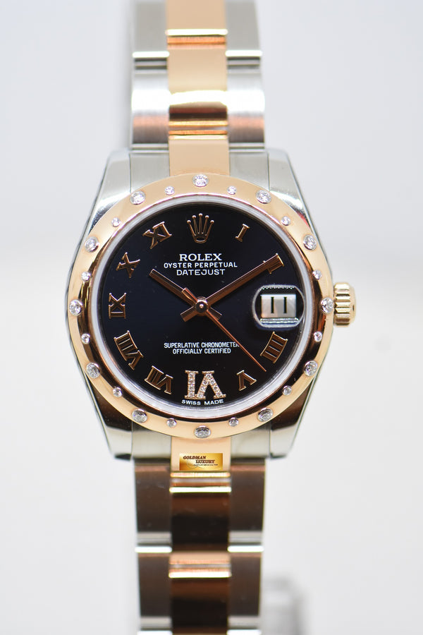 [SOLD] ROLEX OYSTER DATEJUST 31 BOYSIZE DARK AUBERGINE DIAL EVEROSE-GOLD / STEEL IN OYSTER DIAMOND BEZEL 178341 (MINT)