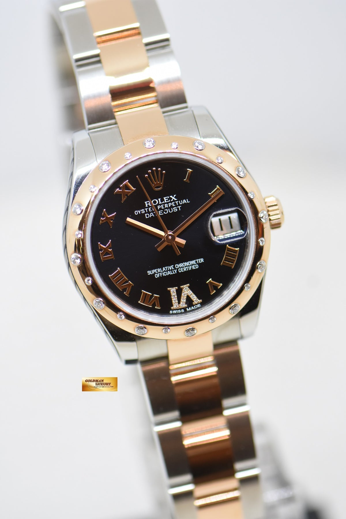[SOLD] ROLEX OYSTER DATEJUST 31 BOYSIZE DARK AUBERGINE DIAL EVEROSE-GOLD / STEEL IN OYSTER DIAMOND BEZEL 178341 (MINT)