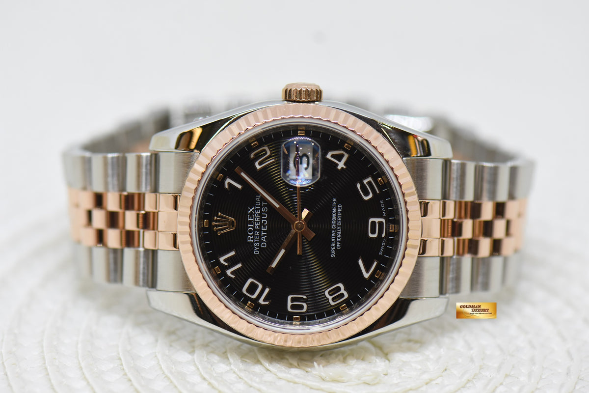 [SOLD] ROLEX OYSTER DATEJUST 36mm BLACK CONCENTRIC DIAL EVEROSE-GOLD / STEEL IN JUBILEE BRACELET 116231 (MINT)