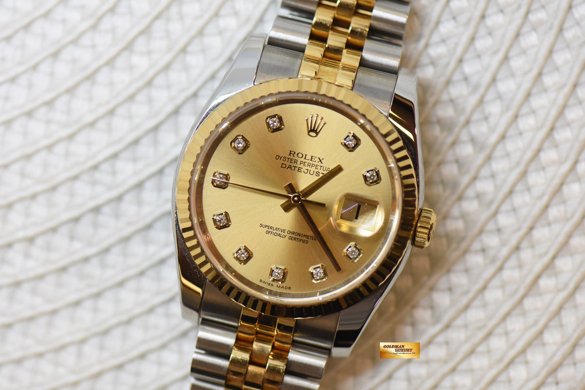 [SOLD] ROLEX OYSTER DATEJUST 36mm HALF-GOLD IN JUBILEE BRACELET CHAMPAGNE DIAMOND DIAL 116233 (LNIB)