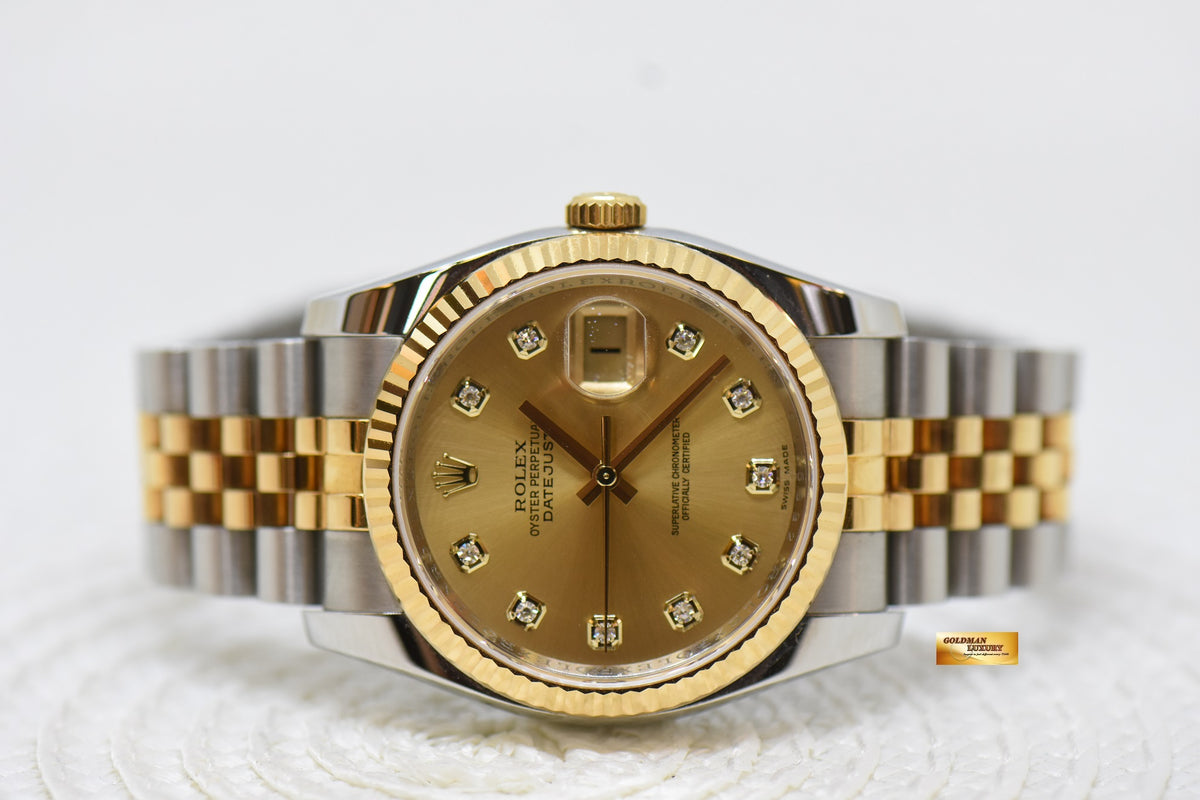 [SOLD] ROLEX OYSTER DATEJUST 36mm HALF-GOLD IN JUBILEE BRACELET CHAMPAGNE DIAMOND DIAL 116233 (LNIB)