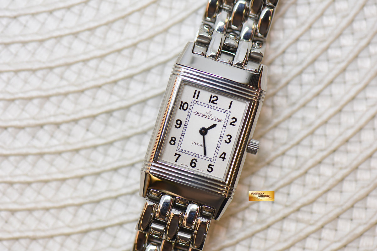 [SOLD] JLC REVERSO LADIES STEEL IN BEADED BRACELET MANUAL 260.8.86 (MINT)