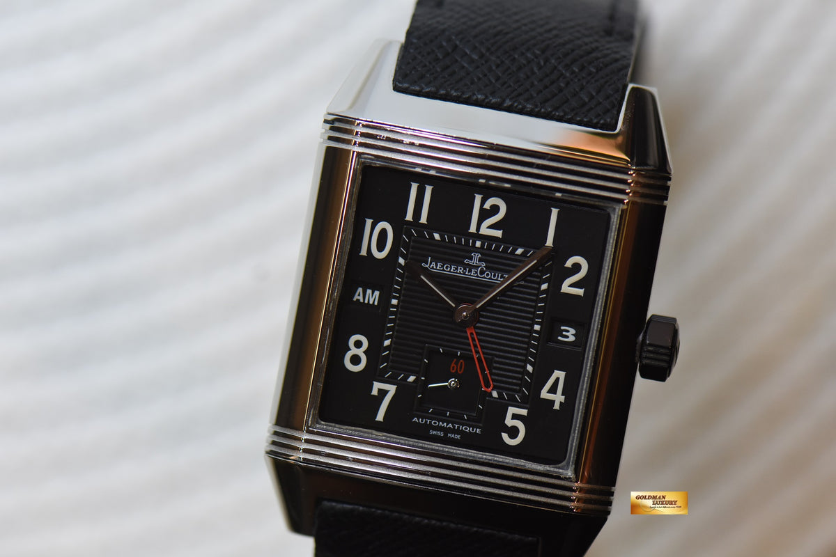 [SOLD] JLC REVERSO SQUADRA HOMETIME am/pm GMT STEEL IN LEATHER AUTOMATIC 230.8.77 (MINT)