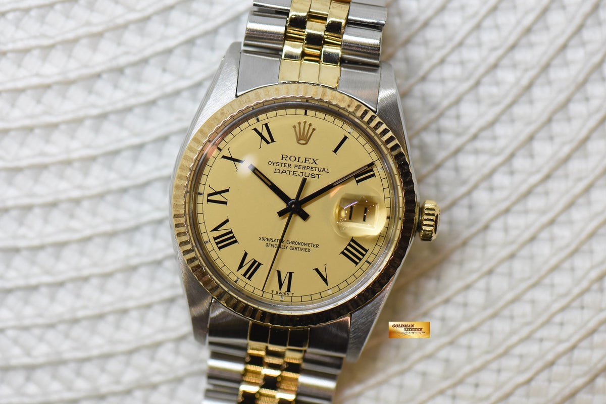 [SOLD] ROLEX OYSTER DATEJUST 36mm HALF-GOLD IN JUBILEE BRACELET GOLD BUCKLEY DIAL 16013 (QUICKSET-DATE) (VINTAGE)