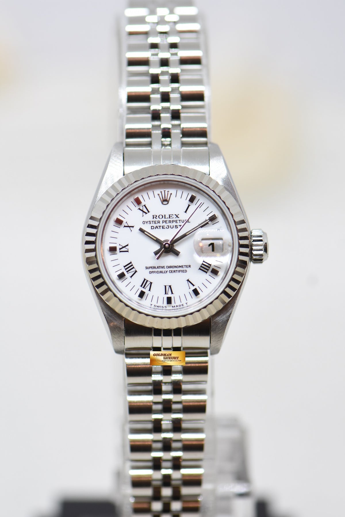 [SOLD] ROLEX OYSTER DATEJUST 26mm STEEL IN JUBILEE BRACELET WHITE ROMAN DIAL 69174 (MINT)