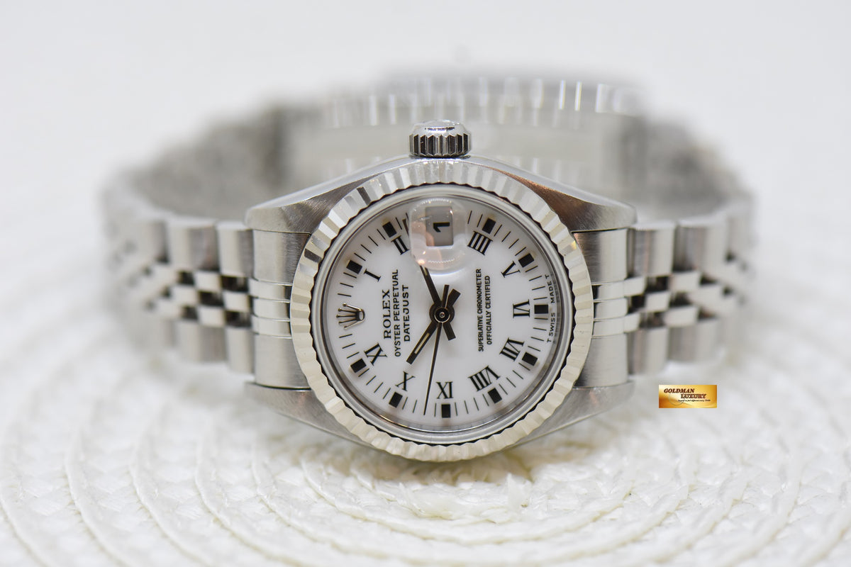 [SOLD] ROLEX OYSTER DATEJUST 26mm STEEL IN JUBILEE BRACELET WHITE ROMAN DIAL 69174 (MINT)