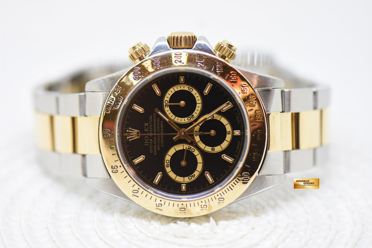 [SOLD] ROLEX OYSTER DAYTONA ZENITH MVT CHRONOGRAPH 40mm HALF-GOLD IN OYSTER BRACELET BLACK DIAL 16523 (NEAR MINT)