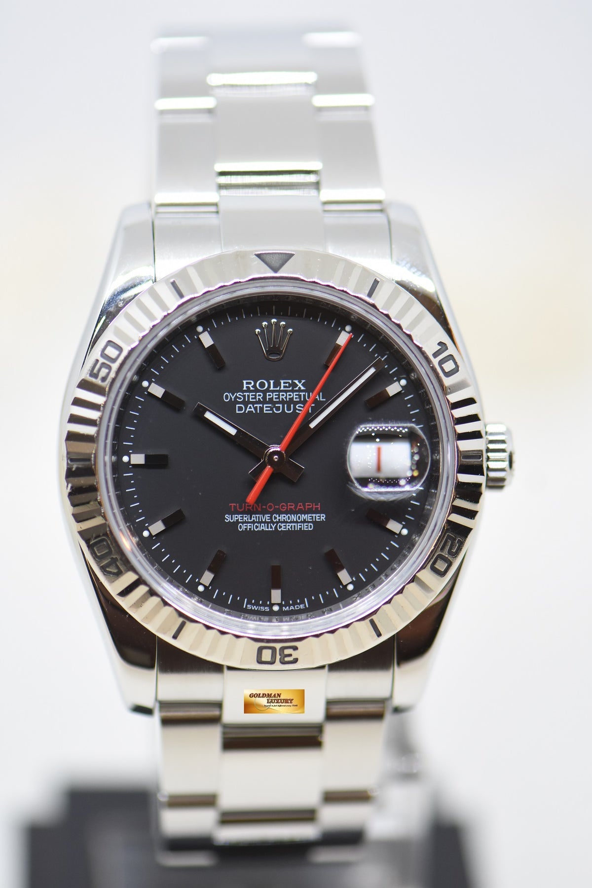 [SOLD] ROLEX OYSTER DATEJUST 36mm TURN-O-GRAPH STEEL IN OYSTER BRACELET BLACK DIAL 116264 (MINT)