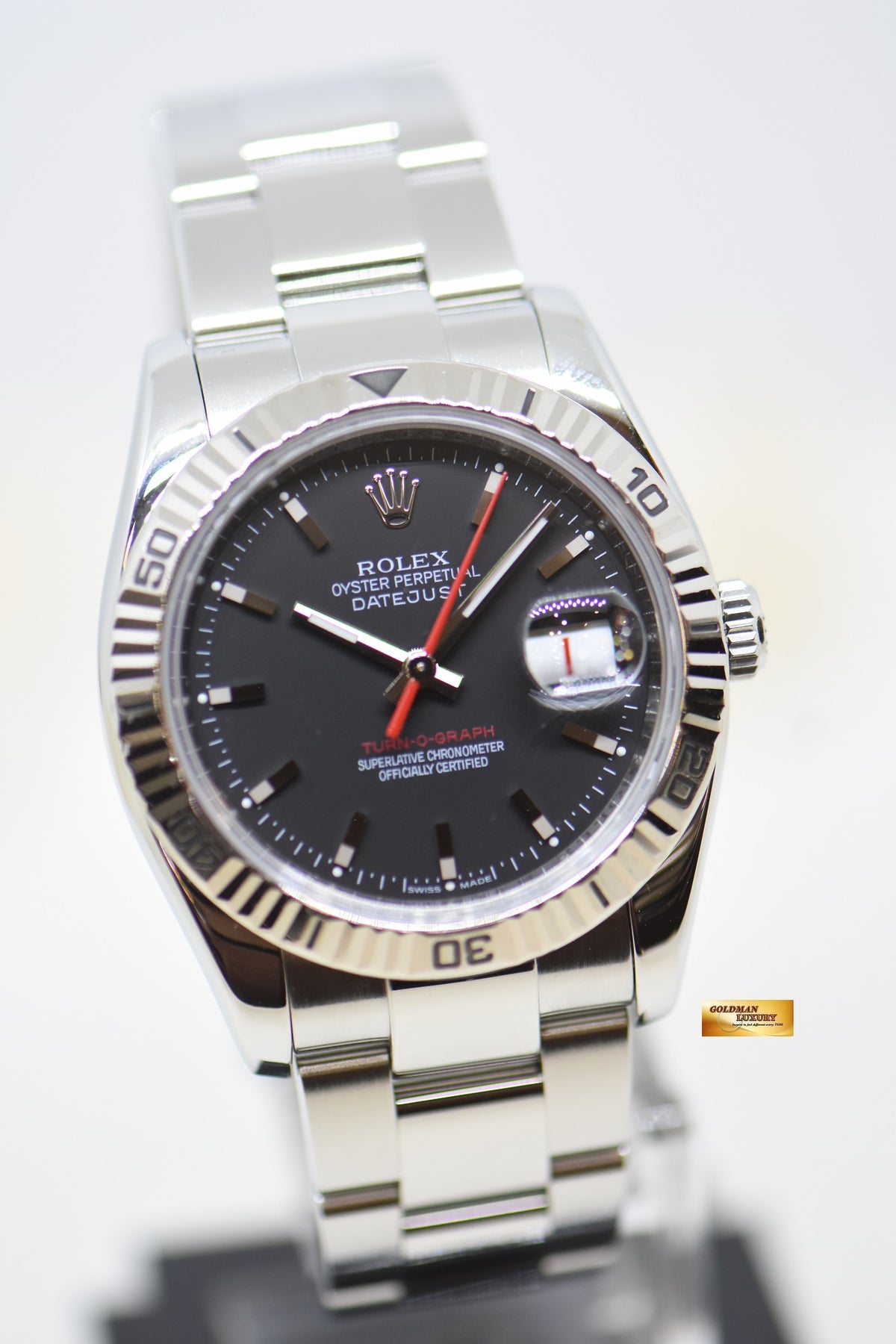 [SOLD] ROLEX OYSTER DATEJUST 36mm TURN-O-GRAPH STEEL IN OYSTER BRACELET BLACK DIAL 116264 (MINT)