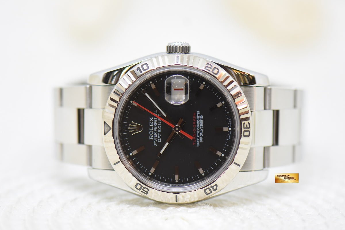 [SOLD] ROLEX OYSTER DATEJUST 36mm TURN-O-GRAPH STEEL IN OYSTER BRACELET BLACK DIAL 116264 (MINT)