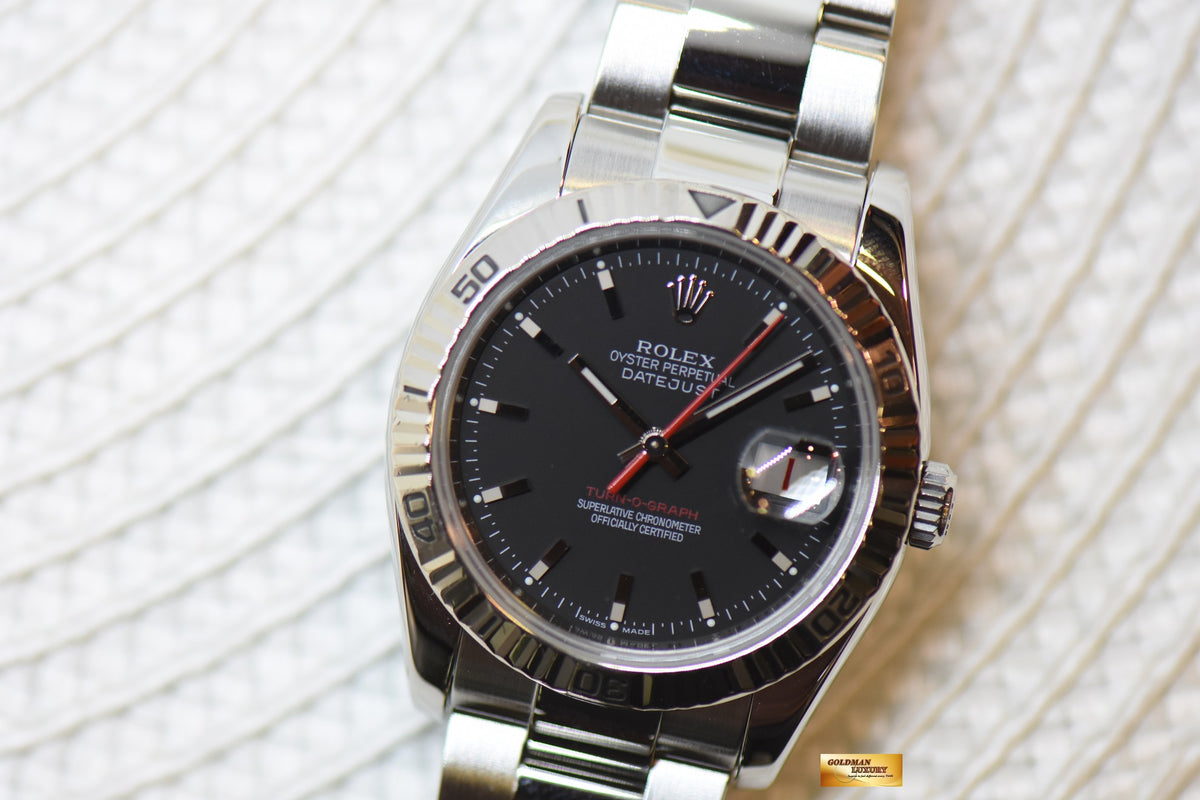 [SOLD] ROLEX OYSTER DATEJUST 36mm TURN-O-GRAPH STEEL IN OYSTER BRACELET BLACK DIAL 116264 (MINT)