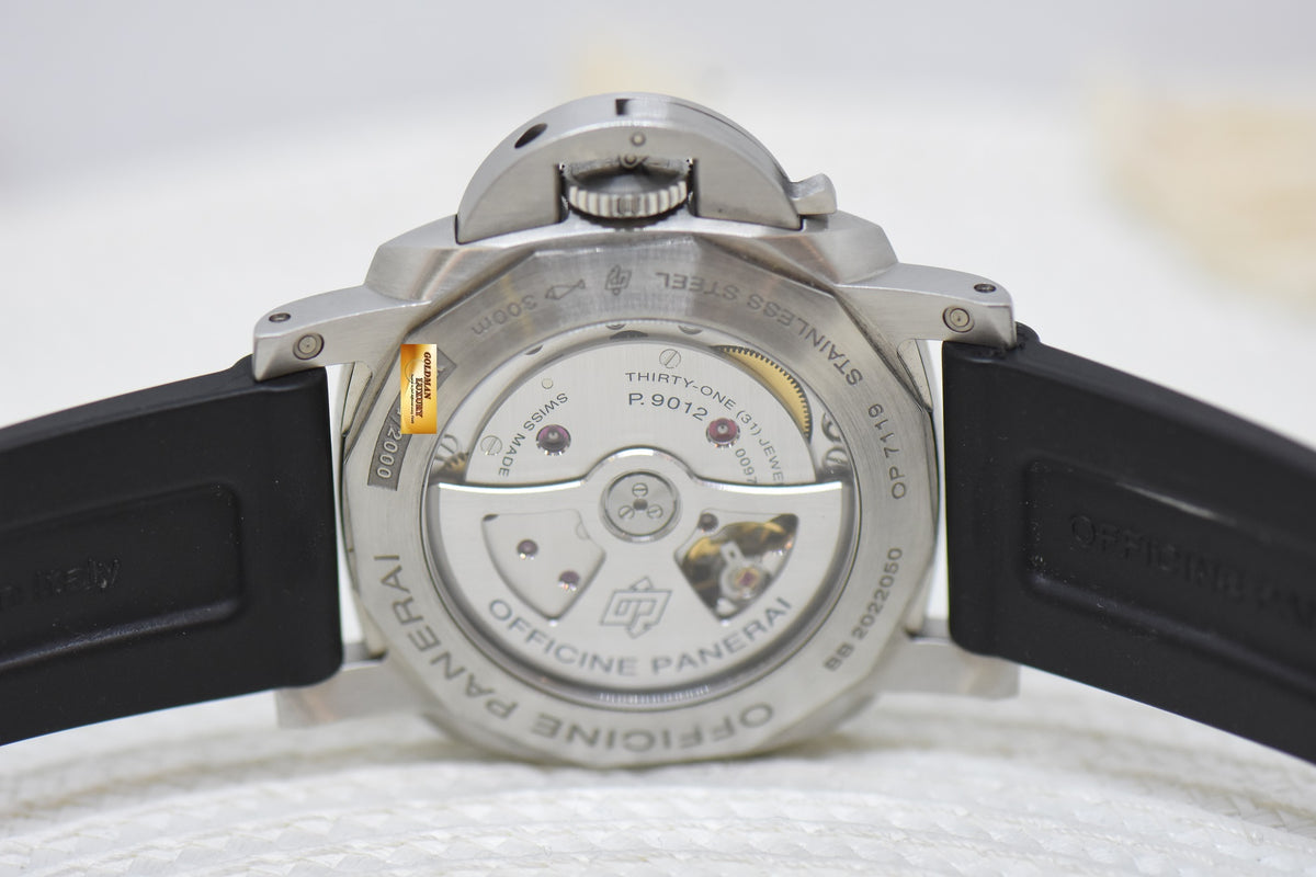 [SOLD] PANERAI LUMINOR 1950 GMT POWER RESERVE 44mm STEEL IN RUBBER STRAP AUTOMATIC BLACK PAM 1321 (MINT)