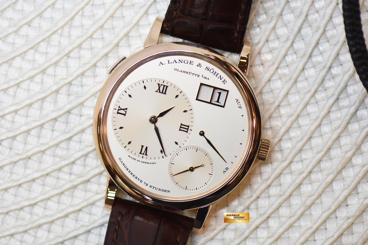 [SOLD] A.LANGE & SOHNE GRAND LANGE 1 SILVER DIAL BIG DATE POWER RESERVE ROSE GOLD IN LEATHER STRAP MANUAL 117.032 (MINT)