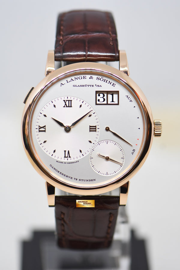 [SOLD] A.LANGE & SOHNE GRAND LANGE 1 SILVER DIAL BIG DATE POWER RESERVE ROSE GOLD IN LEATHER STRAP MANUAL 117.032 (MINT)