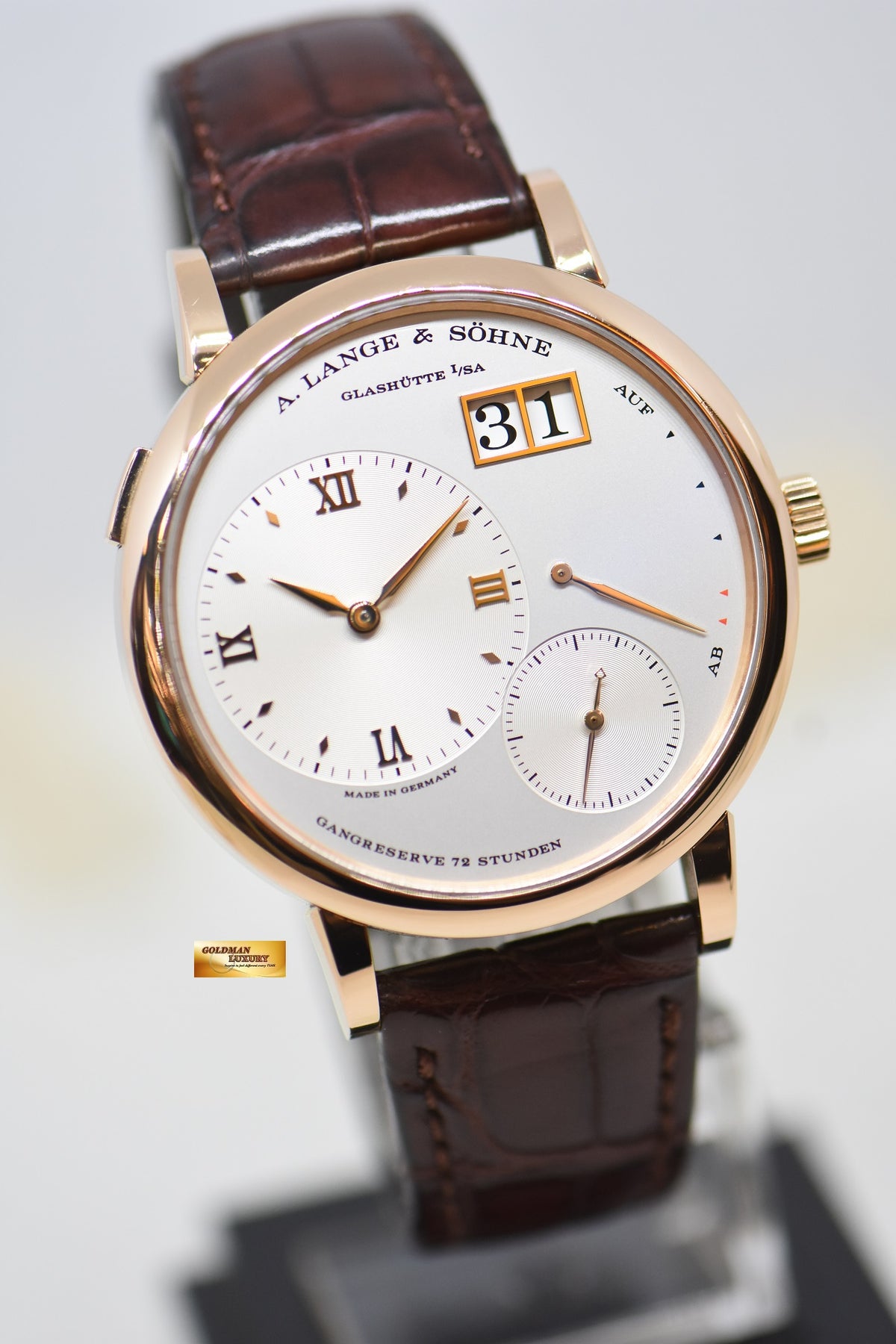 [SOLD] A.LANGE & SOHNE GRAND LANGE 1 SILVER DIAL BIG DATE POWER RESERVE ROSE GOLD IN LEATHER STRAP MANUAL 117.032 (MINT)