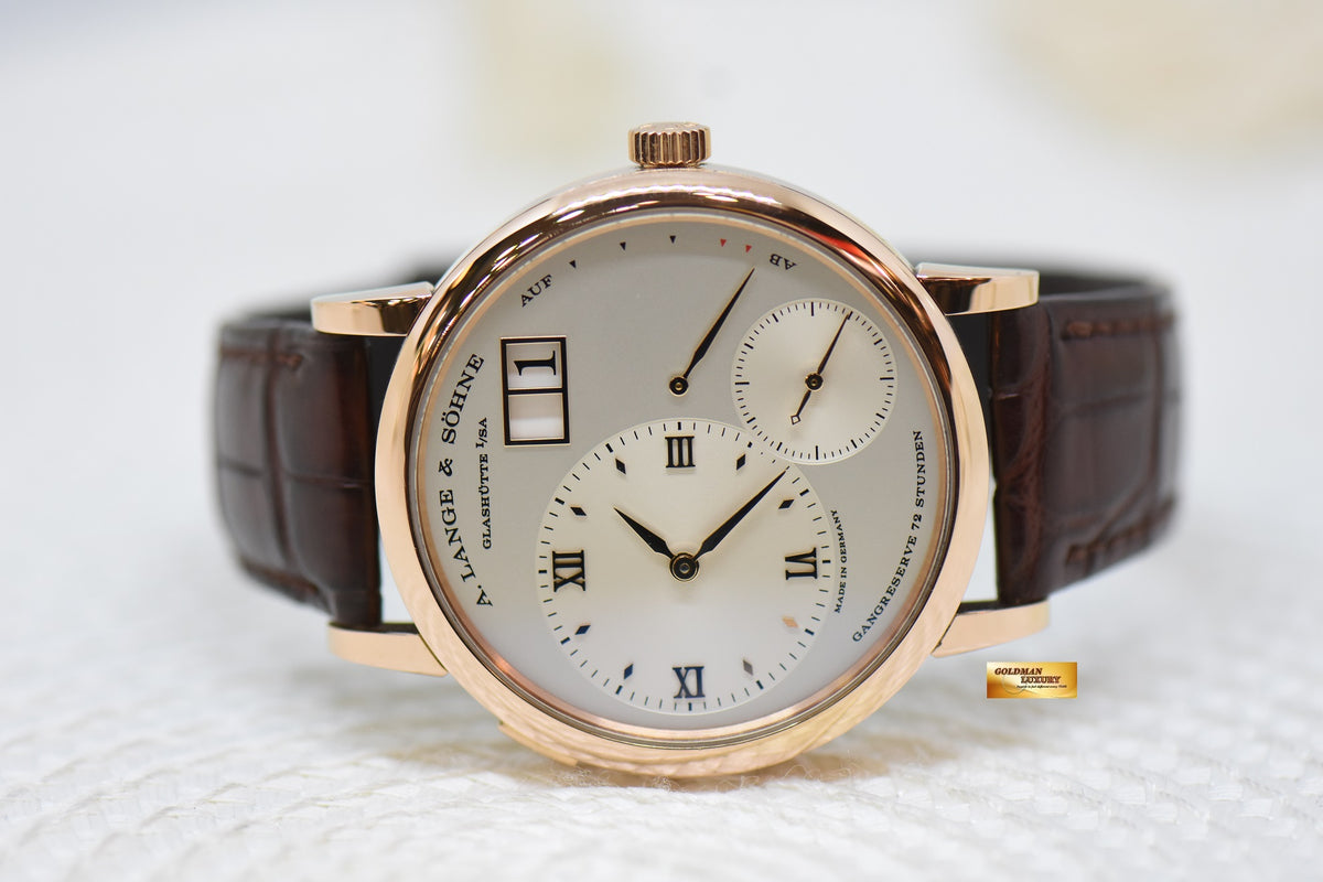 [SOLD] A.LANGE & SOHNE GRAND LANGE 1 SILVER DIAL BIG DATE POWER RESERVE ROSE GOLD IN LEATHER STRAP MANUAL 117.032 (MINT)