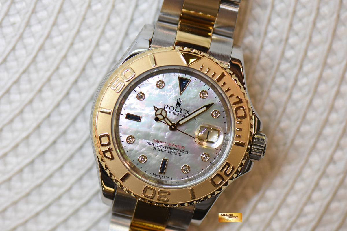 [SOLD] ROLEX OYSTER YACHTMASTER 40mm HALF GOLD IN BRACELET MOP DIAMOND DIAL 16623 (CHAPTERING) (MINT)