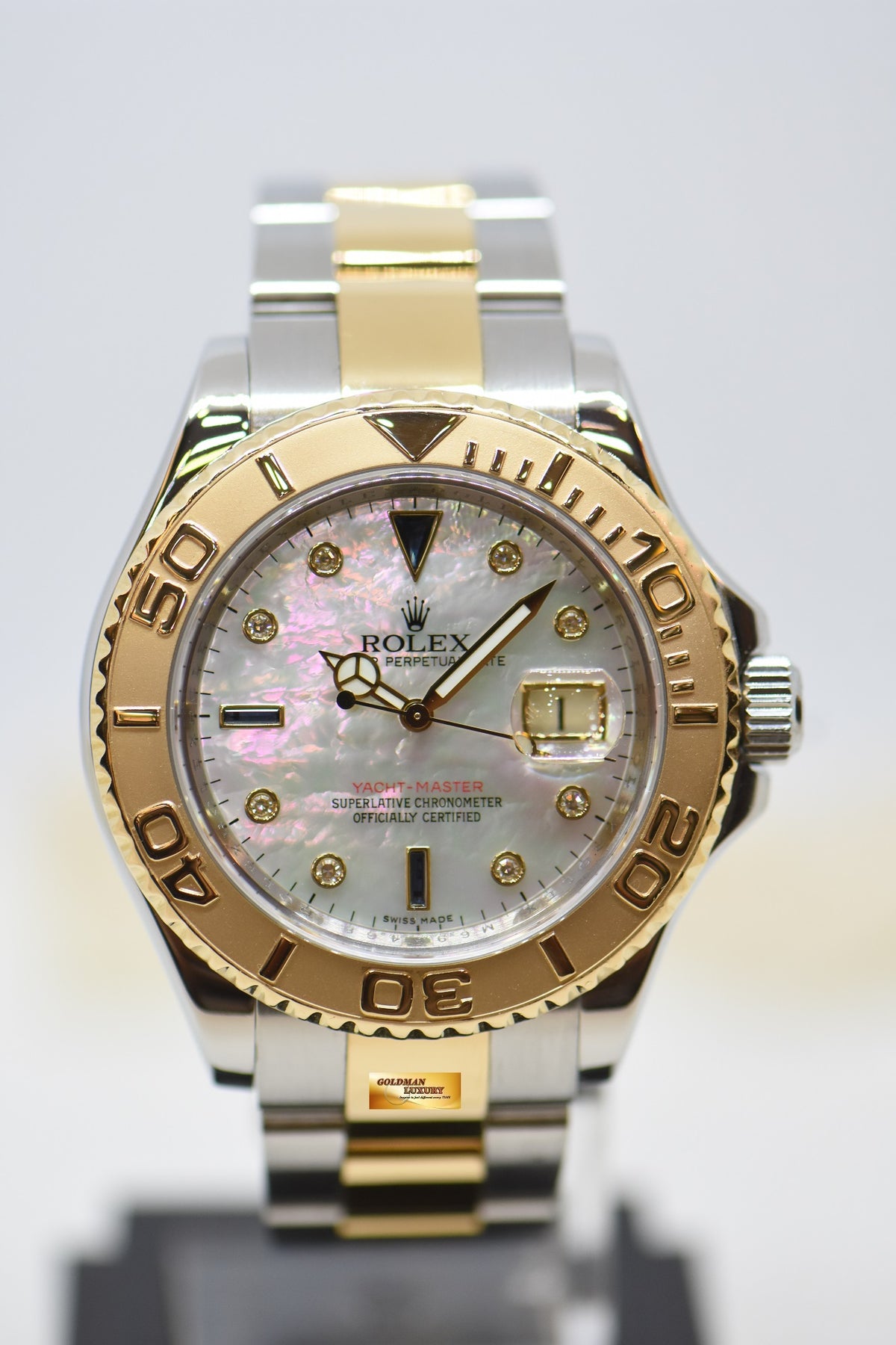 [SOLD] ROLEX OYSTER YACHTMASTER 40mm HALF GOLD IN BRACELET MOP DIAMOND DIAL 16623 (CHAPTERING) (MINT)