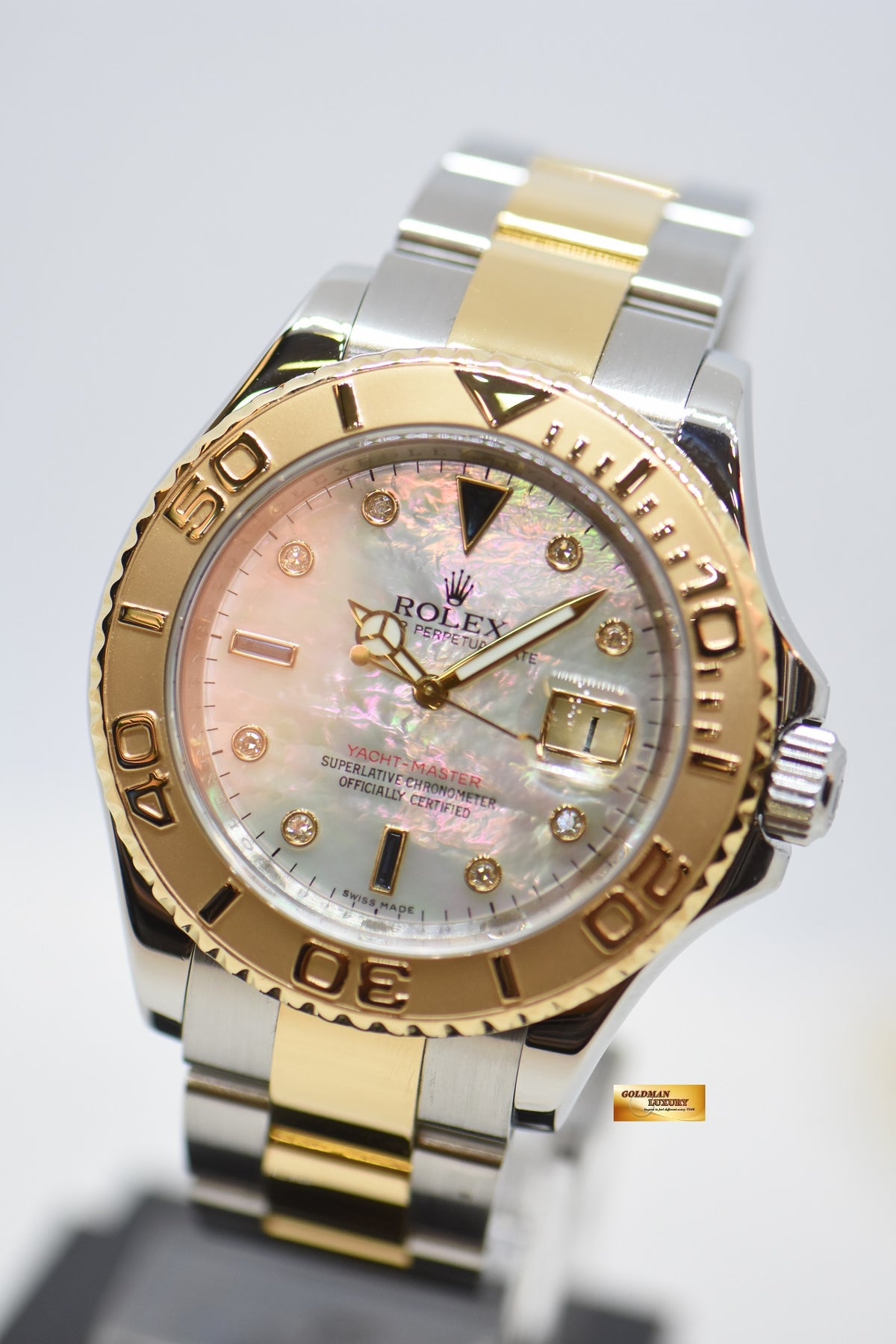 [SOLD] ROLEX OYSTER YACHTMASTER 40mm HALF GOLD IN BRACELET MOP DIAMOND DIAL 16623 (CHAPTERING) (MINT)