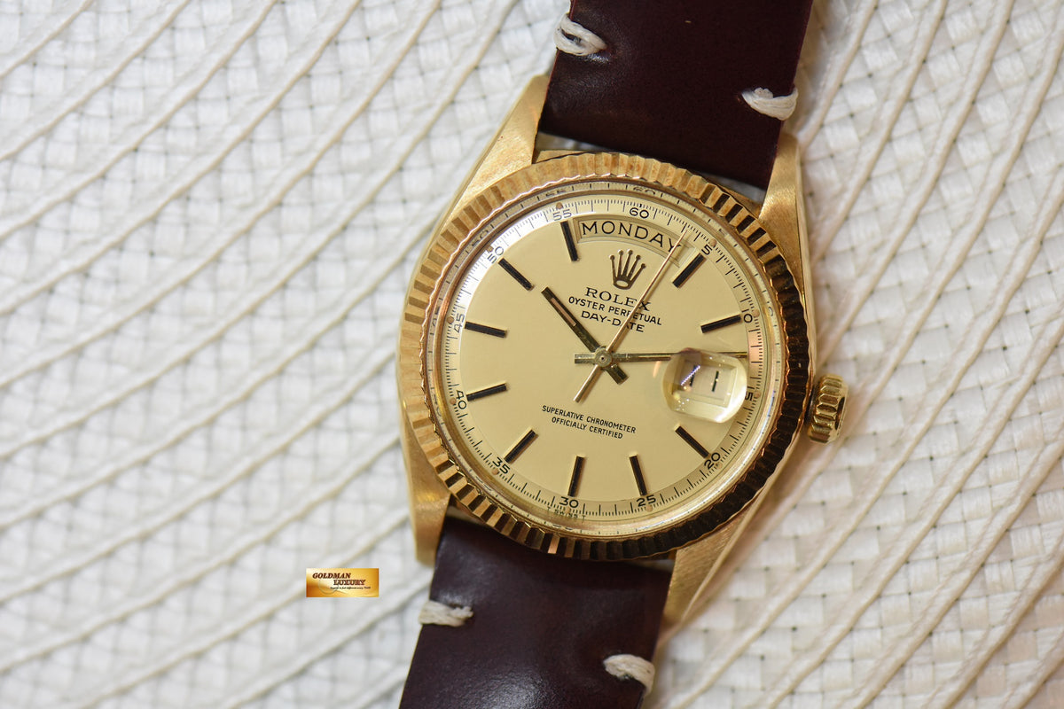 [SOLD] ROLEX OYSTER PERPETUAL DAY-DATE 36mm YELLOW GOLD IN PRESIDENT BRACELET GOLD DIAL (NON-QUICK-SET DATE) 1803 (VINTAGE)