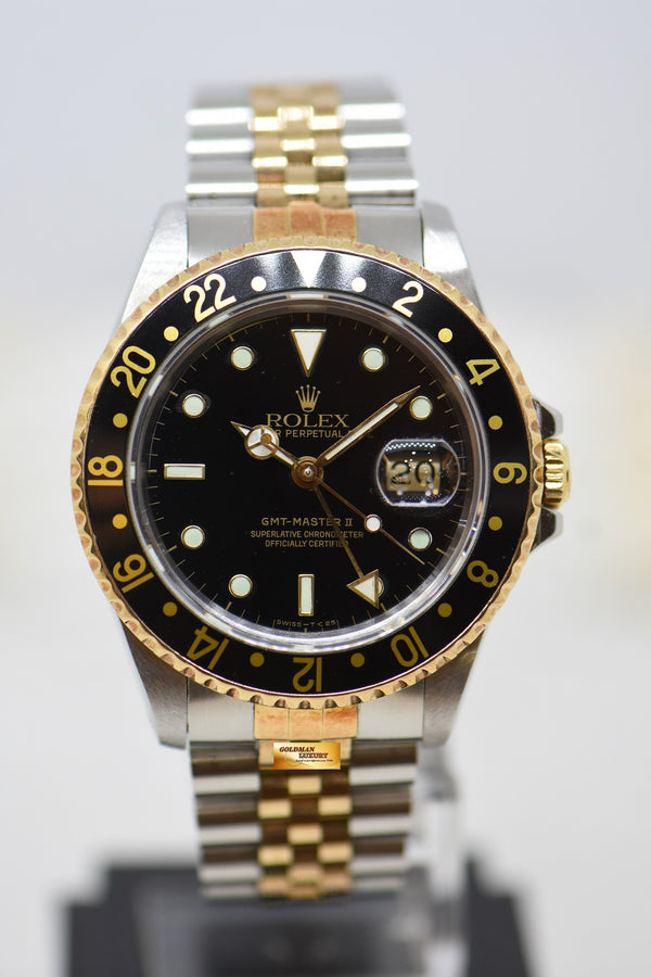 [SOLD] ROLEX OYSTER PERPETUAL GMT-MASTER II 40mm HALF-GOLD JUBILEE BRACELET BLACK TRITIUM DIAL 16713 (NEO-VINTAGE)