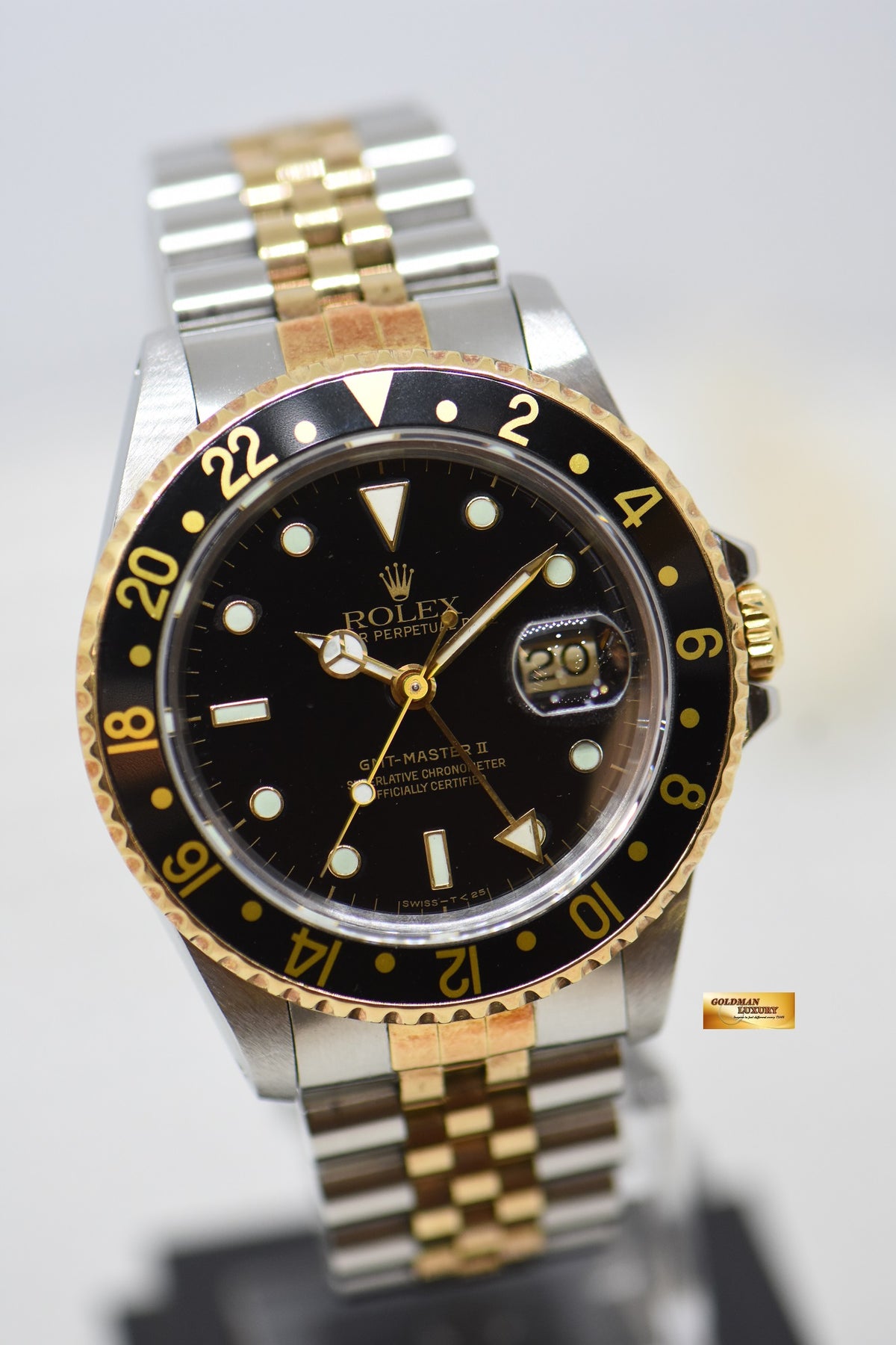 [SOLD] ROLEX OYSTER PERPETUAL GMT-MASTER II 40mm HALF-GOLD JUBILEE BRACELET BLACK TRITIUM DIAL 16713 (NEO-VINTAGE)