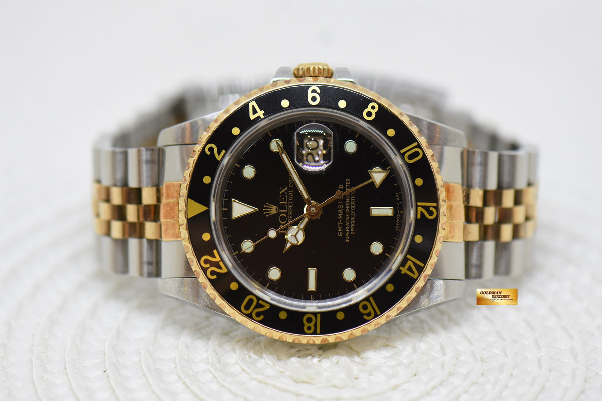 [SOLD] ROLEX OYSTER PERPETUAL GMT-MASTER II 40mm HALF-GOLD JUBILEE BRACELET BLACK TRITIUM DIAL 16713 (NEO-VINTAGE)