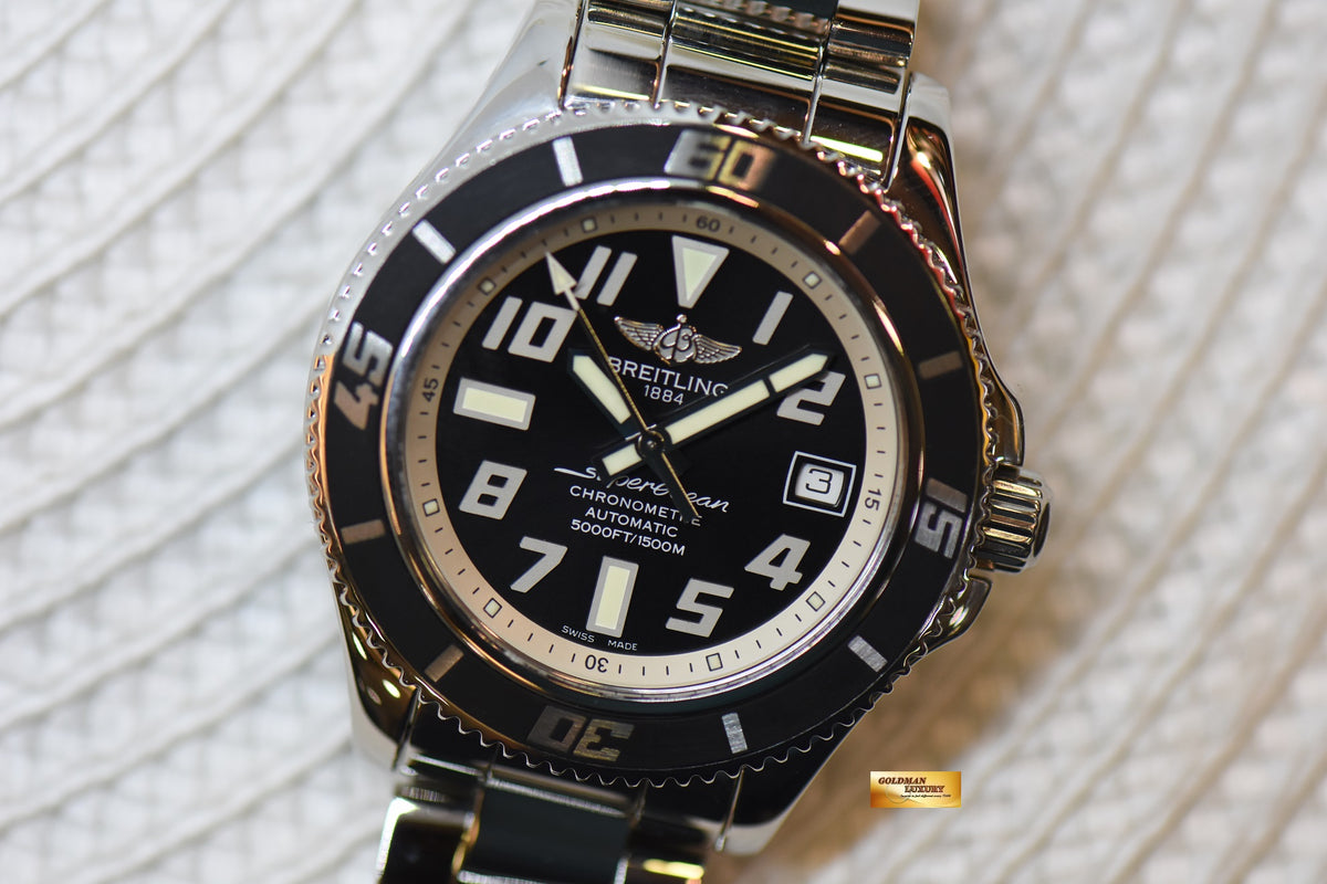 [SOLD] BREITLING SUPER OCEAN 42mm STEEL IN BRACELET AUTOMATIC BLACK DIAL A1736402 (MINT)
