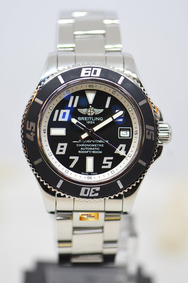 [SOLD] BREITLING SUPER OCEAN 42mm STEEL IN BRACELET AUTOMATIC BLACK DIAL A1736402 (MINT)