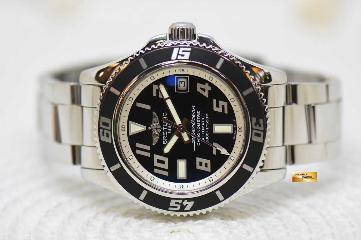 [SOLD] BREITLING SUPER OCEAN 42mm STEEL IN BRACELET AUTOMATIC BLACK DIAL A1736402 (MINT)