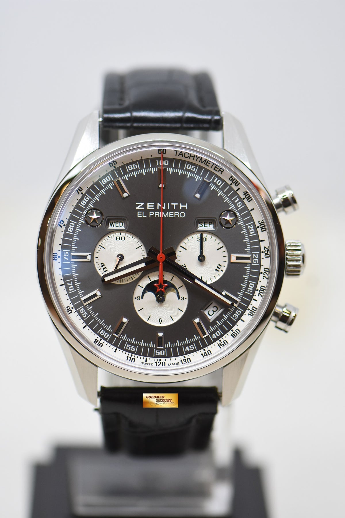 [SOLD] ZENITH CHRONOMASTER EL PRIMERO 410 COMPLETE CALENDAR MOONPHASE STEEL IN LEATHER STRAP AUTOMATIC 03.2092.410 (MINT)