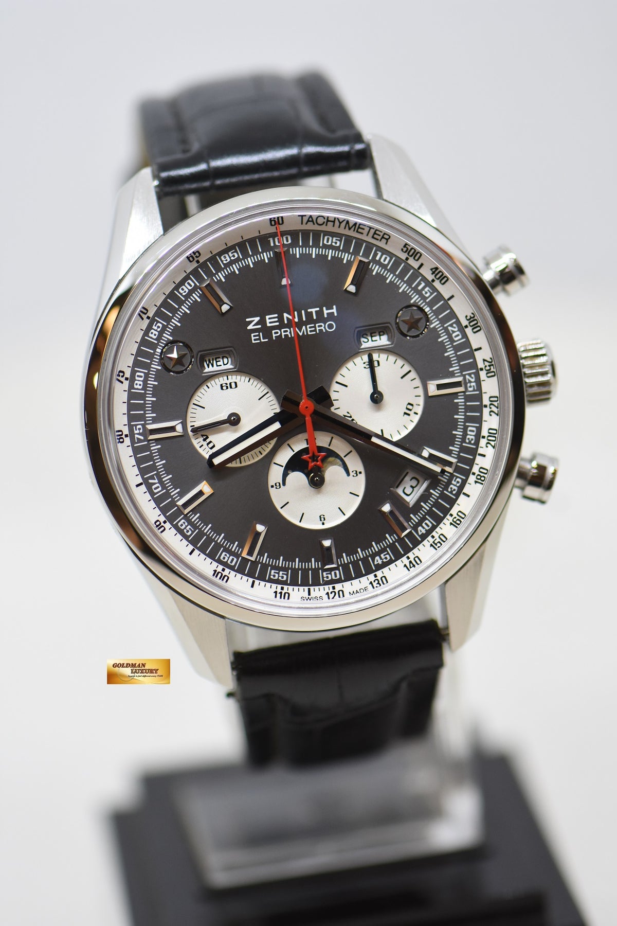 [SOLD] ZENITH CHRONOMASTER EL PRIMERO 410 COMPLETE CALENDAR MOONPHASE STEEL IN LEATHER STRAP AUTOMATIC 03.2092.410 (MINT)