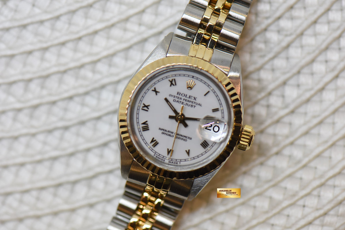 [SOLD] ROLEX OYSTER DATEJUST 26mm HALF-GOLD IN JUBILEE BRACELET WHITE ROMAN DIAL 6917 (NEAR MINT)