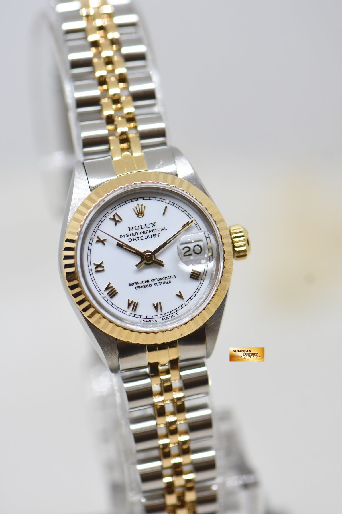 [SOLD] ROLEX OYSTER DATEJUST 26mm HALF-GOLD IN JUBILEE BRACELET WHITE ROMAN DIAL 6917 (NEAR MINT)