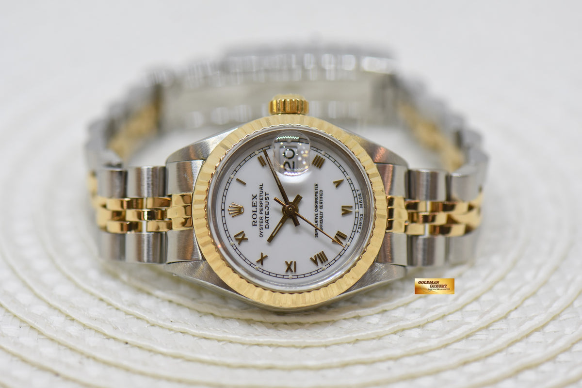 [SOLD] ROLEX OYSTER DATEJUST 26mm HALF-GOLD IN JUBILEE BRACELET WHITE ROMAN DIAL 6917 (NEAR MINT)