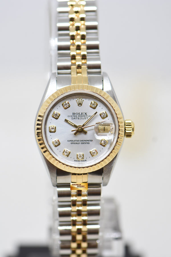 [SOLD] ROLEX OYSTER DATEJUST 26mm HALF-GOLD IN JUBILEE BRACELET SILVER DIAMOND DIAL 69173 (MINT)