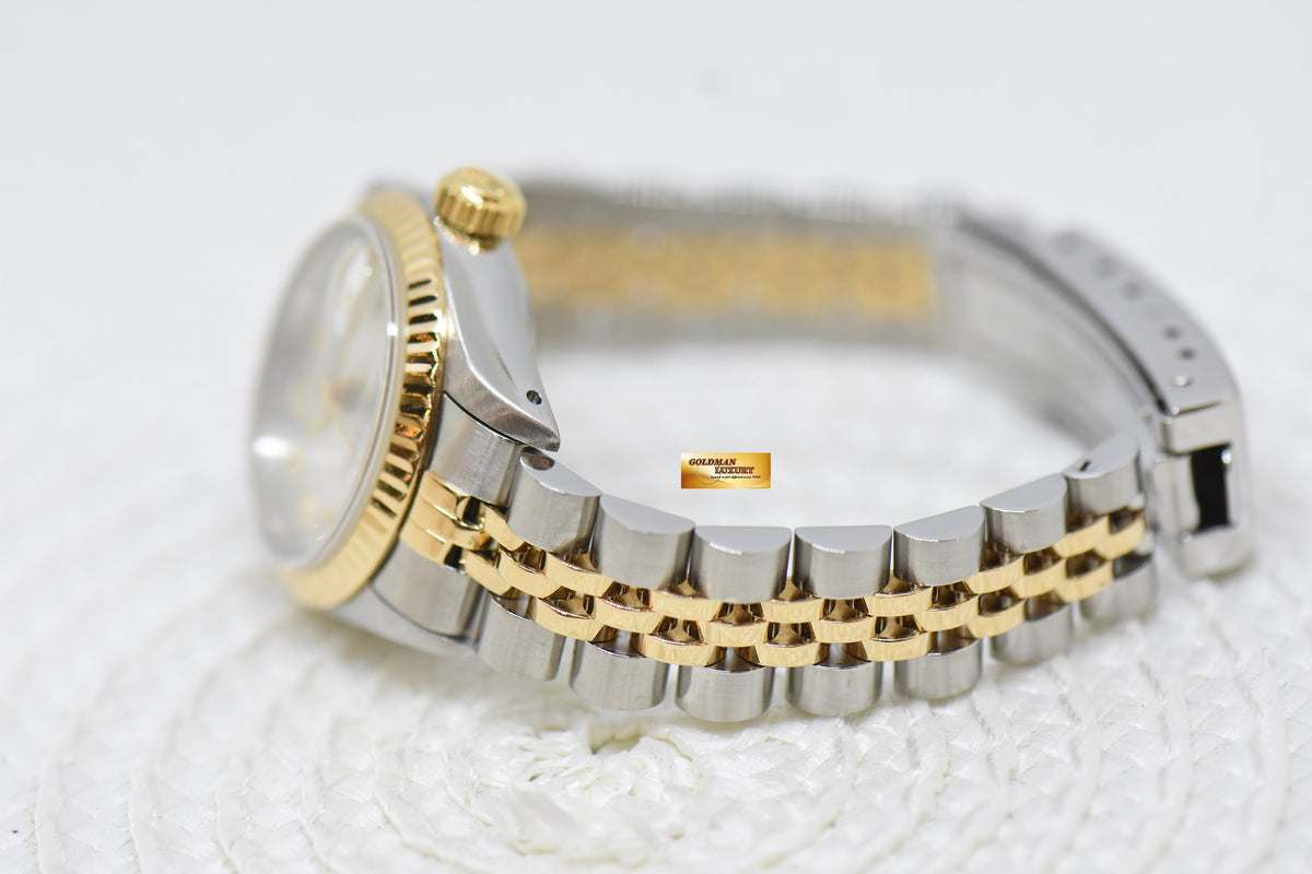[SOLD] ROLEX OYSTER DATEJUST 26mm HALF-GOLD IN JUBILEE BRACELET SILVER DIAMOND DIAL 69173 (MINT)