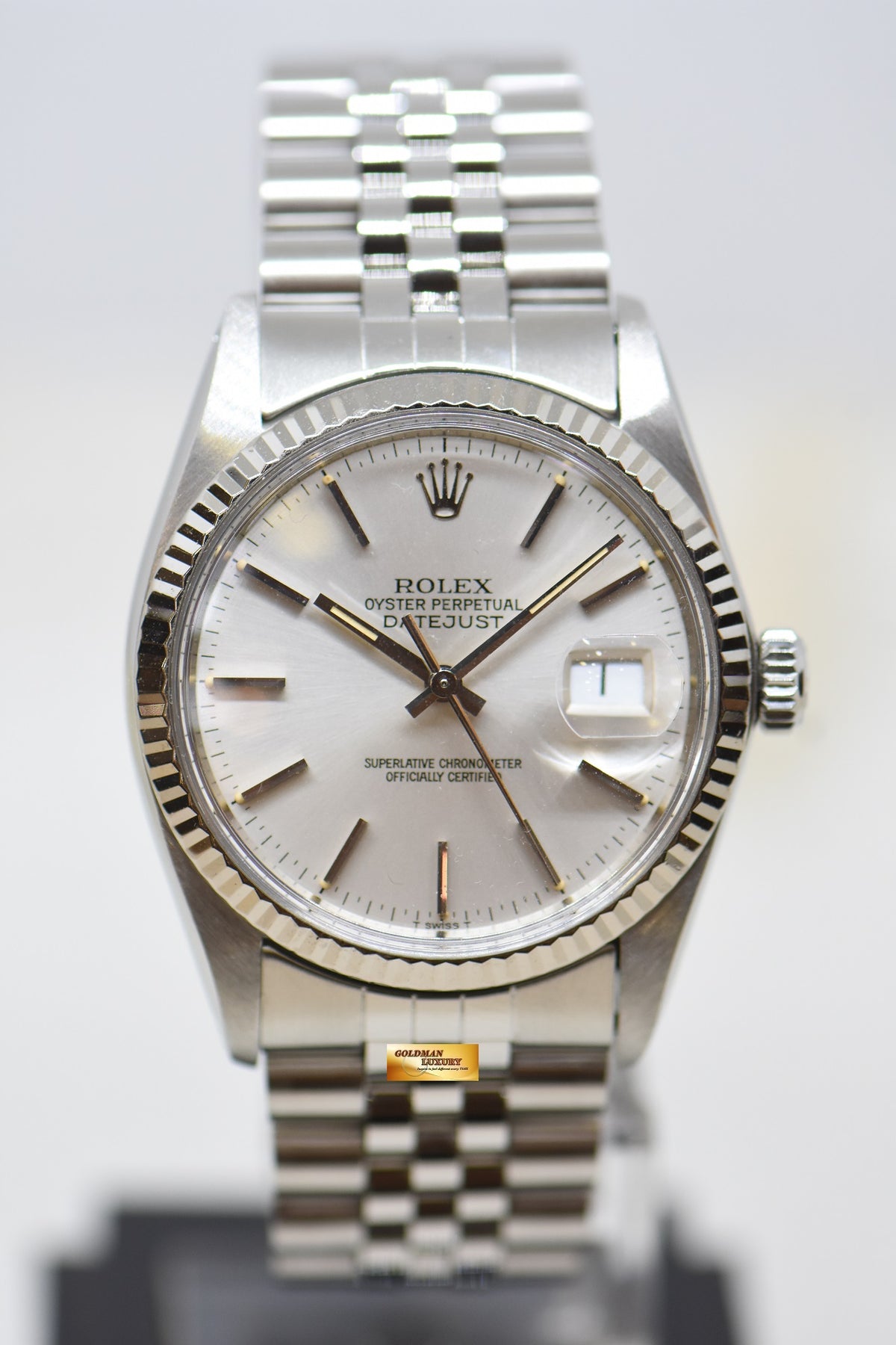 [SOLD] ROLEX OYSTER DATEJUST 36mm STEEL IN JUBILEE SILVER TRITIUM DIAL 16014 (QUICKSET-DIAL) (MINT)