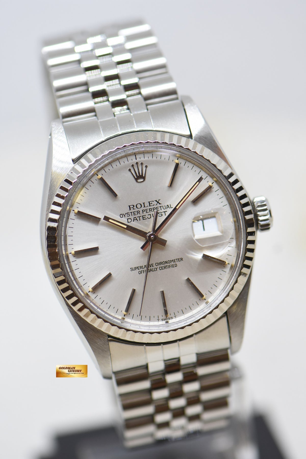 [SOLD] ROLEX OYSTER DATEJUST 36mm STEEL IN JUBILEE SILVER TRITIUM DIAL 16014 (QUICKSET-DIAL) (MINT)