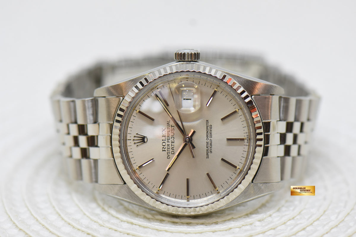 [SOLD] ROLEX OYSTER DATEJUST 36mm STEEL IN JUBILEE SILVER TRITIUM DIAL 16014 (QUICKSET-DIAL) (MINT)