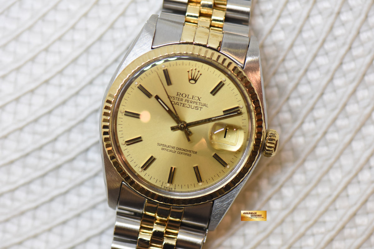 [SOLD] ROLEX OYSTER DATEJUST 36mm HALF-GOLD IN JUBILEE GOLD TRITIUM DIAL 16013 (QUICKSET-DIAL) (MINT)